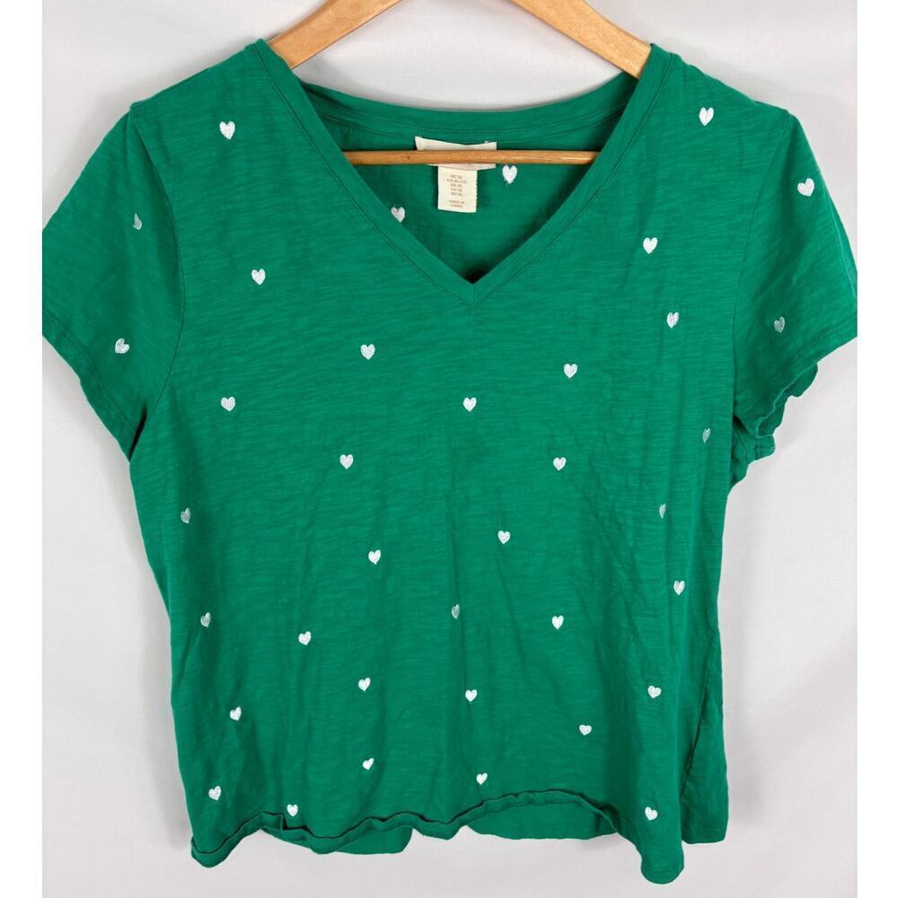 Cynthia Rowley Heart Print Short Sleeve Green Tshirt Size XL
